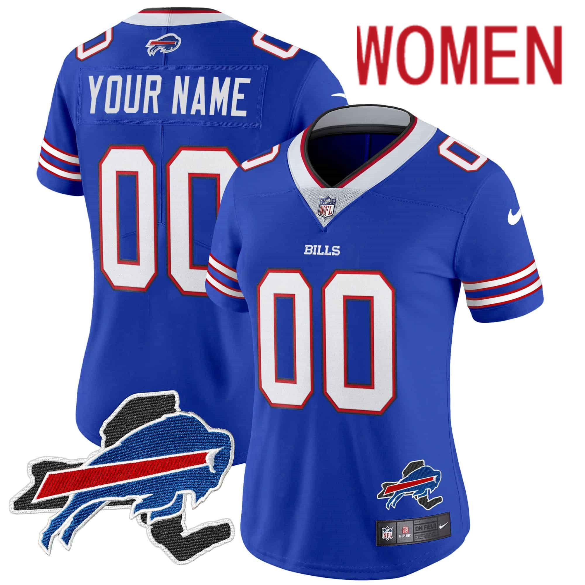 Women Buffalo Bills Blue 2024 Nike Patch Vapor Limited Custom NFL Jersey style 1->customized nfl jersey->Custom Jersey